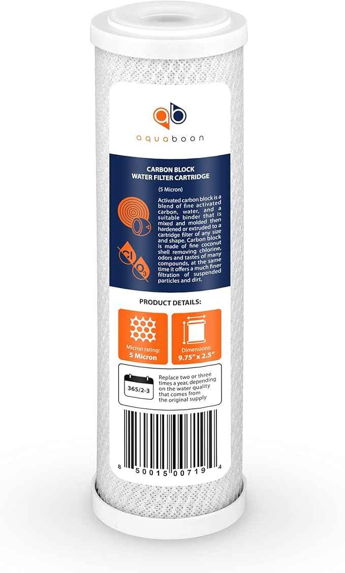 Aquaboon 5 Micron 10 x 2.5 Carbon Block Water Filter Cartridge CTO Whole House Water Filter Replacement Compatible with WHKF-WHWC, FXWTC, 12-PACK