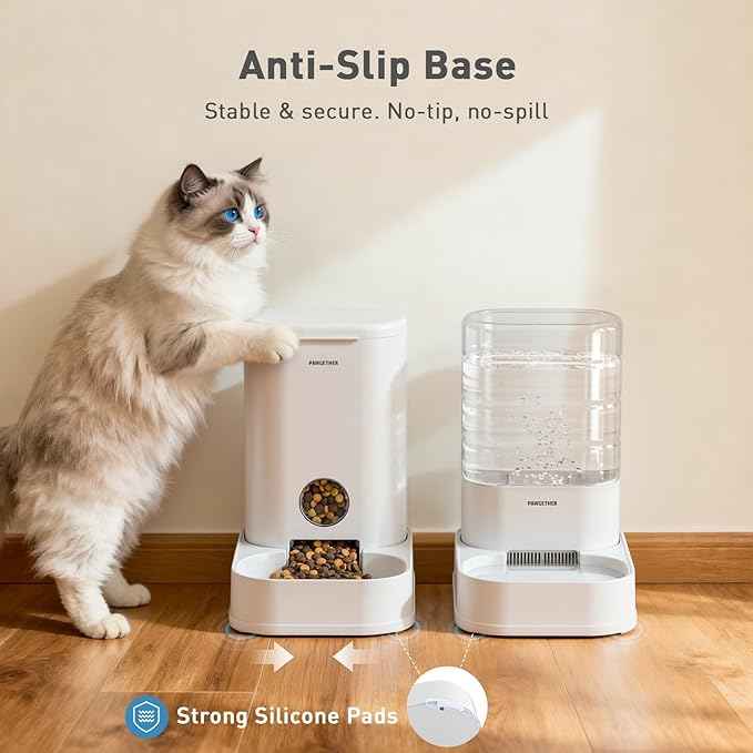 PAWGETHER® 2 Pack Gravity Cat Feeder and Water Dispenser 1 Gallon/3.5L Automatic Cat Feeder and Waterer Dog Water Bowl Dispenser Pet Food Dispenser Puppy Kitten Rabbits