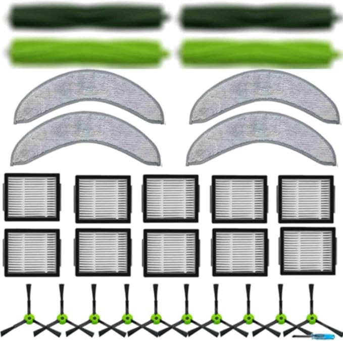 2 Set of Roller Brush & 10 Filters & 4 Mop Pads & 10 Side Brushes Replacement Parts Accessories Compatible with iRobot Roomba Combo J7 J7+ J9+ 10 Max Robot Vacuum Cleaner, - AquaVibe