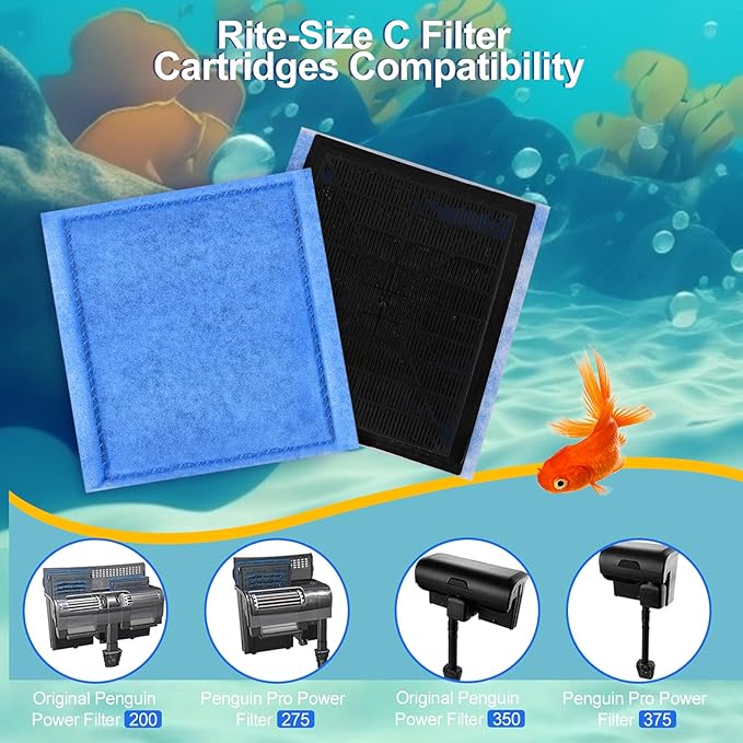 Aquarium Filter Cartridge 12 Pack Rite-Size C & EZ-Change #3 Fish Tank Filter Cartridge Replacement Compatible with PRO Power Filters 275/375 /Power Filters 200/350 - AquaVibe