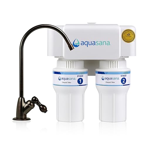 Aquasana Under Sink Water Filter | 2-Stage Filtration | Reduces up to 99.99% of PFAS, Lead, Chlorine, Cysts, & More | Under Counter Drinking Water Filter | Oil-Rubbed Bronze Faucet | AQ-6200-ORB