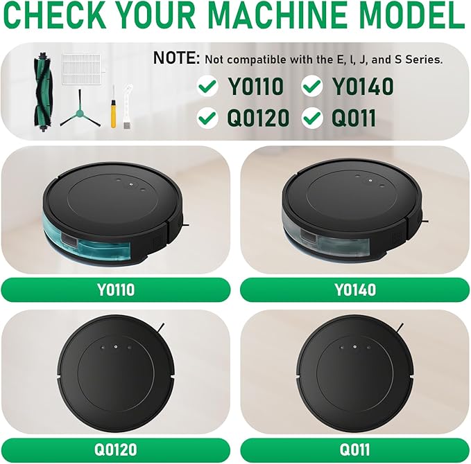 Y0140 Replacement Parts Pack for iRobot Roomba Combo Essential Series Q011, Y0110, Q0120, Y0140 Robot Vacuum Cleaner, 2 Roller Brush, 8 Hepa Filters, 4 Side Brushes, 1 Cleaning Brush (14 Pcs/Pack) - AquaVibe
