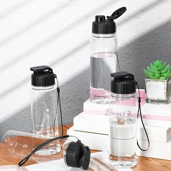 Mifoci 20 Pieces Water Bottle Bulk 17 oz Plastic Water Bottles Bulk Gym Sports Adults Reusable Large Bottles with Leak Proof Flip Top for Party Outdoor(Regular Style,Black)