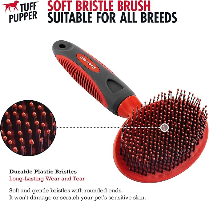 Tuff Pupper Round Bristle Soft Brush for Dogs and Cats | Gentle Grooming for Short or Long Hair | Soft Pin Tool for Sensitive Skin | Detangle & Remove Loose Fur | For Dematting & Detangling Undercoat - AquaVibe
