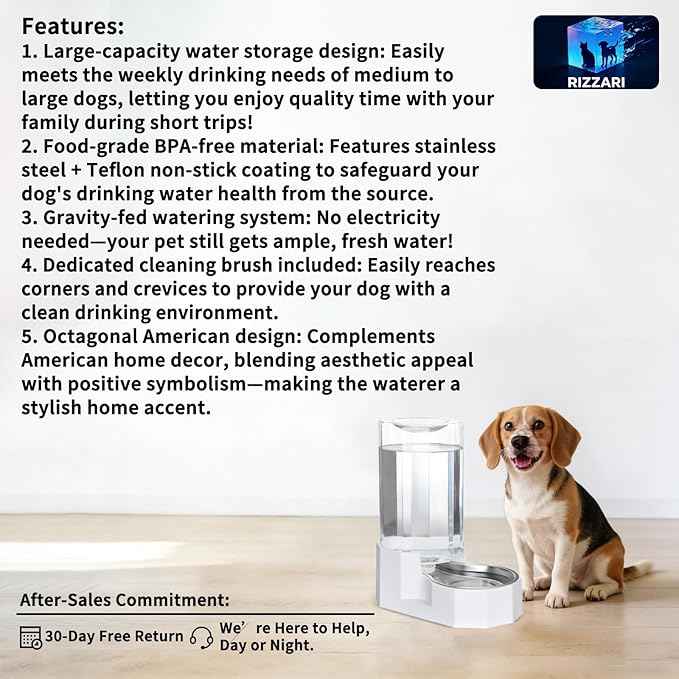 Sfozstra Automatic Pet Water Dispenser: 8L White Gravity Stainless Steel Water Bowl - with Specialized Brush - Angular Water Feeder for Senior Pet Dogs with Neck Pain Relief in Living Room Bedroom