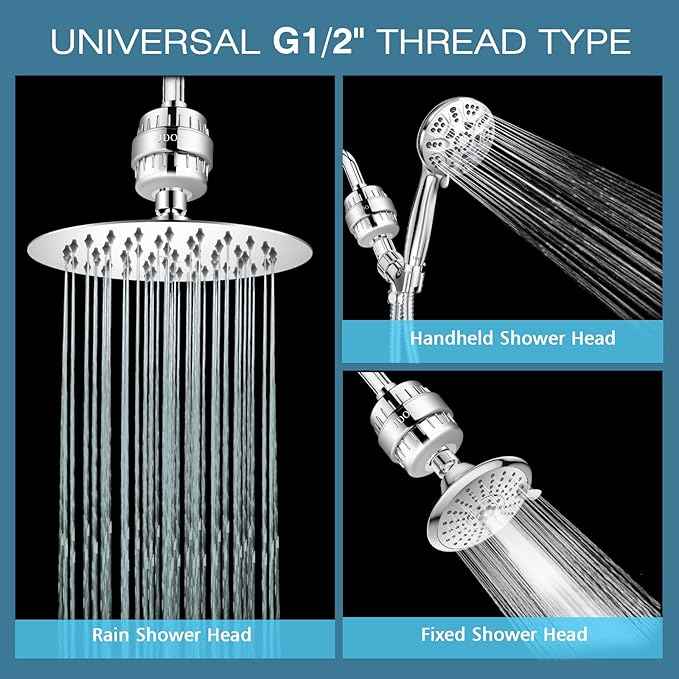 JDO Shower Filter for Hard Water - 18 Stages High Output Shower Head Water Softener to Remove Chlorine Fluoride Heavy Metals (Chrome)