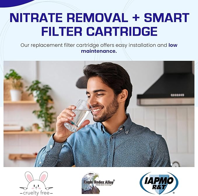 Crystal Quest Nitrate Removal + SMART Filter Cartridge 2-7/8" x 20" - Reduces Nitrates, Fits Reverse Osmosis & Whole House Systems, Long-Lasting, Easy Installation, Heavy-Duty Water Filtration