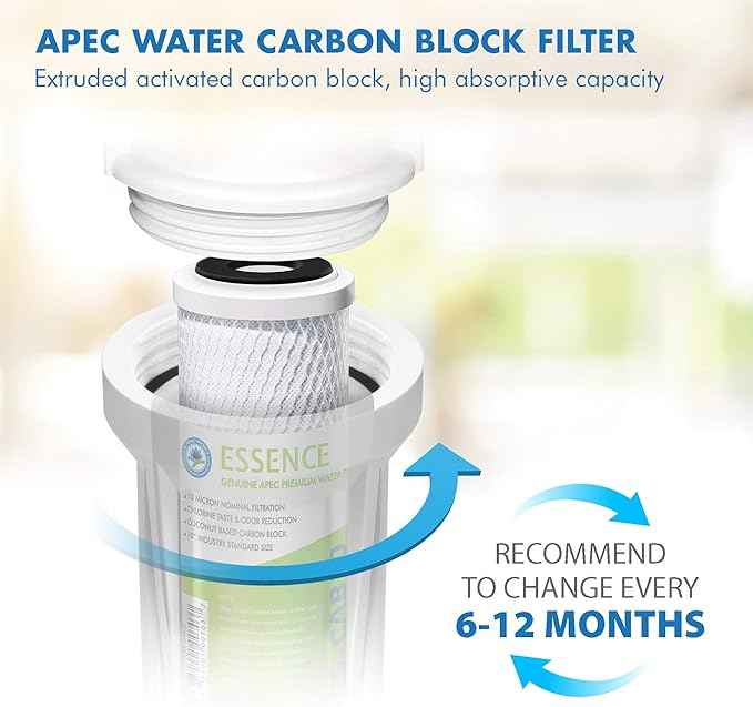 APEC Water Systems 10” Carbon Block Water Filter For Reverse Osmosis System, 10” x 2.5”, 10 Micron (FI-ES-CAB10)