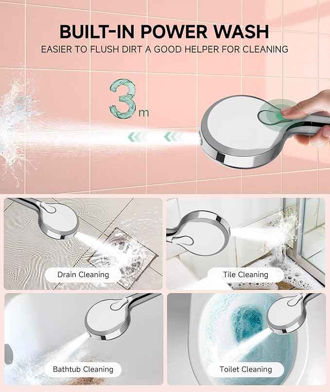 SunCleanse Filtered Shower Head with Handheld,9-Spray Setting High Pressure Detachable Shower Head with 4 Filters for Hard Water - Filter Chlorine, Improve Skin and Hair Texture(4 Filters, Chrome)