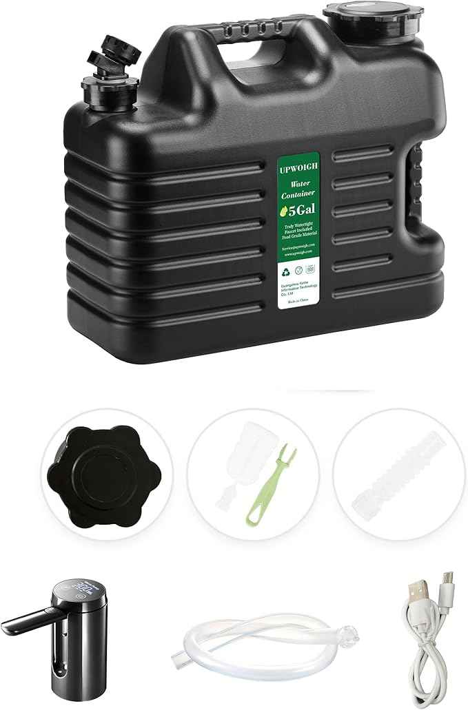 Portable 5 Gallon Water Jug with Automatic Touch Control Pump,Truly No Leakage Water Container with Spigot,Type-C Rechargeable Black Water Pump Gear for Outdoors Camping Hiking