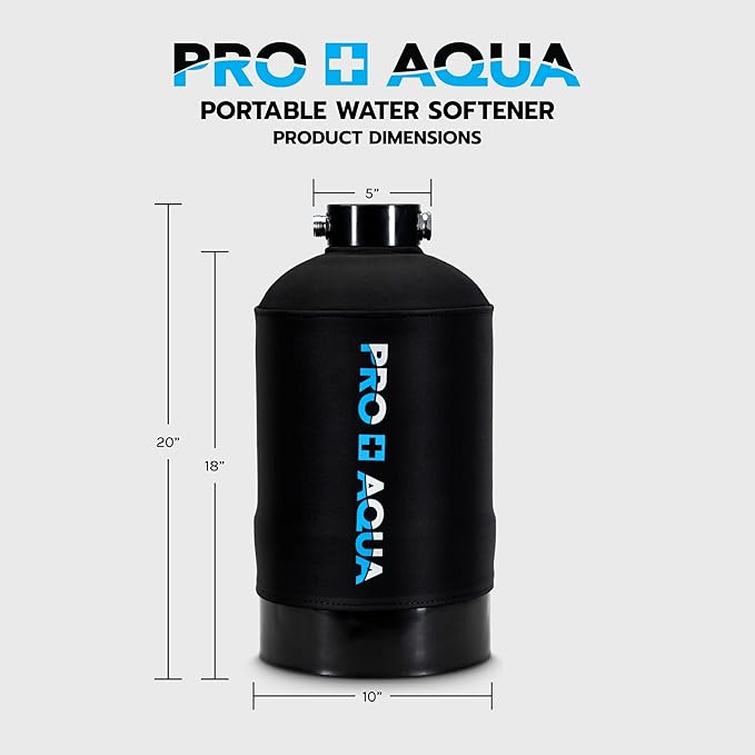 PRO+AQUA Portable RV Water Softener 16,000 Grains and Filtration System Bundle, Filter and Soften Hard Water for RV Trailers Vans
