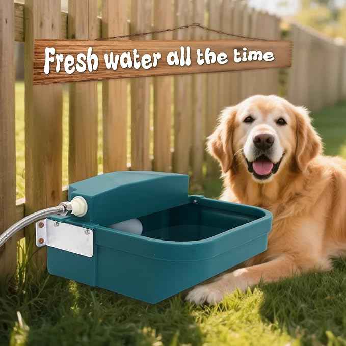 8L Automatic Animal Drinking Water Bowl with Float Valve & Drain Hole, Plastic Self Filling Livestock Water Trough,Large Outdoor Dog Water Dispenser for Chicken,Goat,Horse,Pig,Cow (One Bowl)