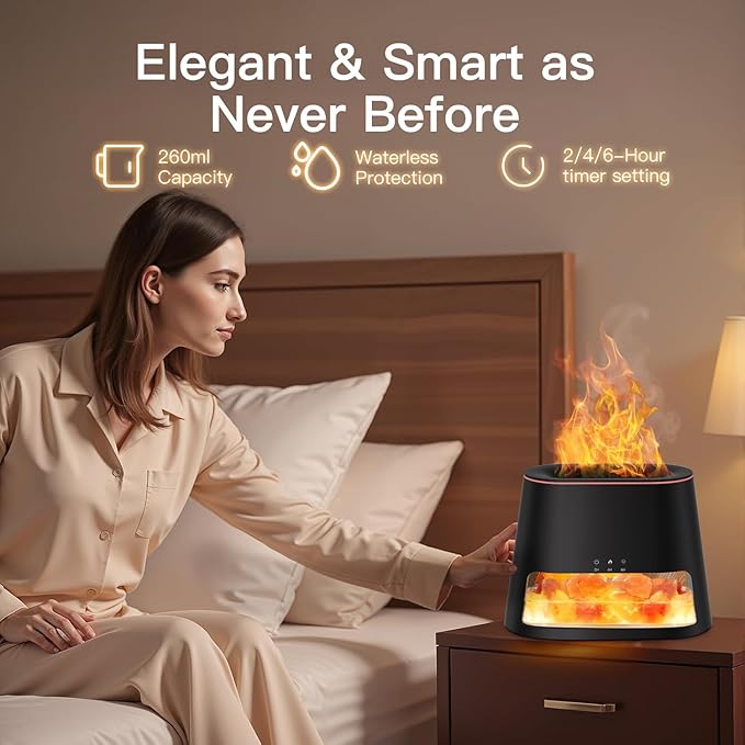 Luxury Himalayan Salt Lamp Humidifier & Aromatherapy Diffuser - 8 Color Mood Lighting w/Remote for Spa, Bedroom, Home Relaxation260ml (Black)