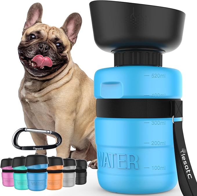 lesotc Dog Water Bottle, Portable Water Dispenser with Bowl, Leak Proof Pet Travel Squeeze Bottle, Puppy Essentials Dog Stuff Accessories for Outdoor Walking, Hiking, Camping - AquaVibe