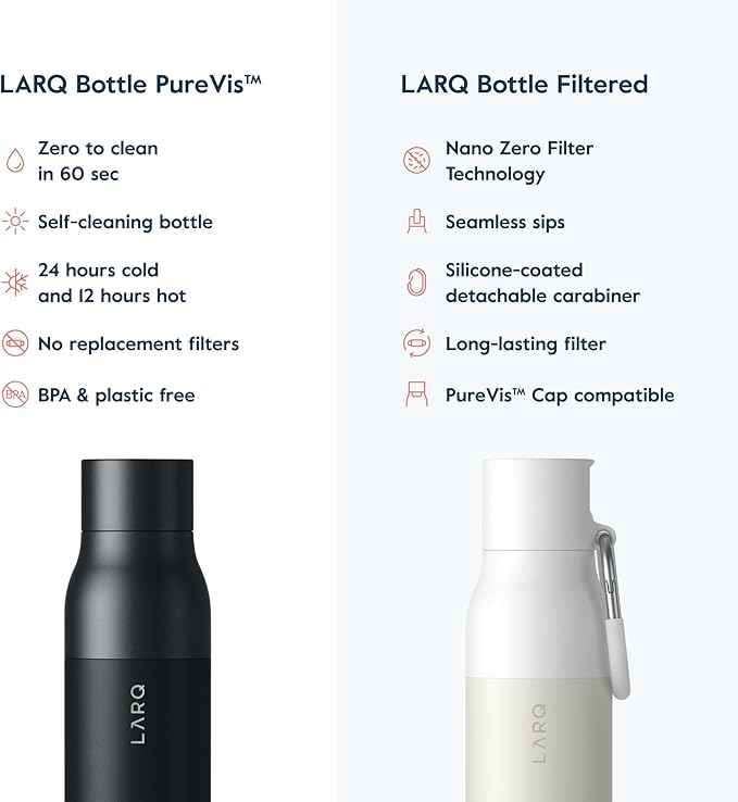 LARQ Clean AF Gift Set Bottle PureVis, Self-Cleaning Water Bottle 17oz + Filtered Insulated Water Bottle 17oz | Reusable Bottles, Travel Friendly, BPA free