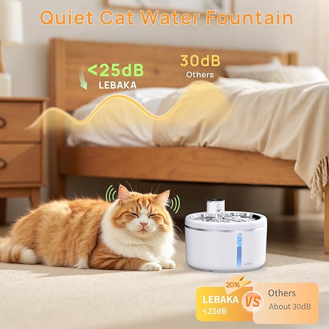 Wireless Cat Water Fountain with Stainless Steel Tray, 102oz/3L Pet Water Fountain for Cats Inside, Cat Fountain for Drinking with Motion Sensor, Ultra Quiet Pump, Cats & Dogs Gifts (White)