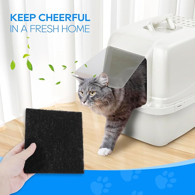 Litter Box Filter Compatible with Van Ness Large Cat Litter Box CP6, Charcoal Filters Replacement for Hooded Cat Litter Boxes & Pans,Carbon Odor Filters for Pureness F6 Zeloite Air Filter 6PCS