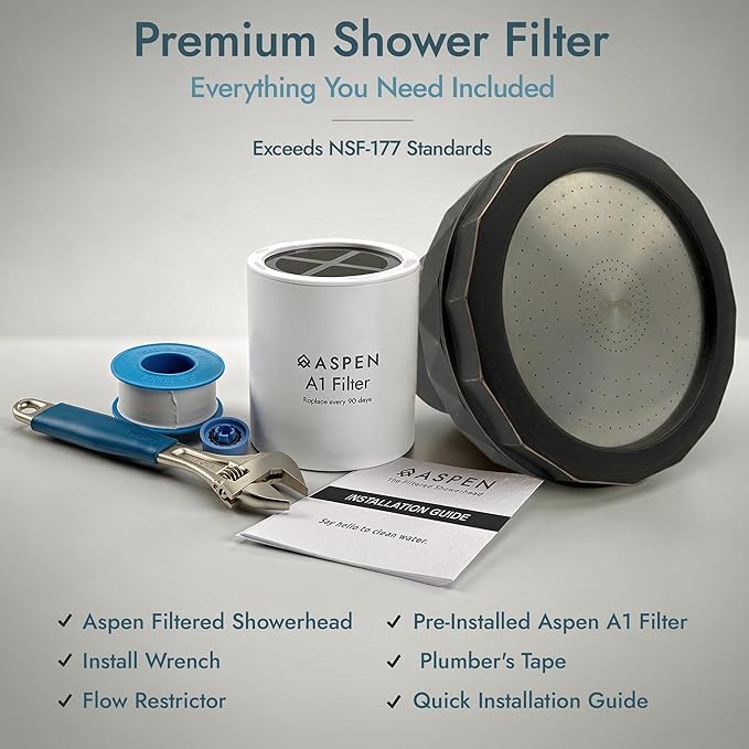 Aspen Filtered Shower Head for Healthy Hair & Skin | Removes Chlorine, Hard Water & Heavy Metals | High Pressure Shower Head with Filter | Water Softener | KDF-55