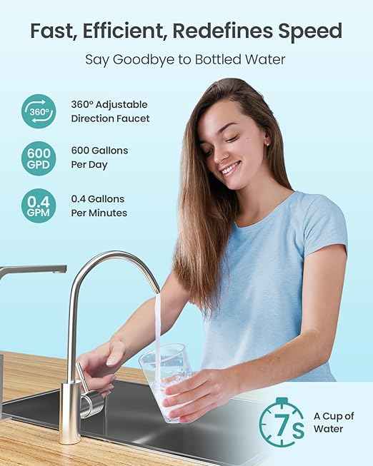 Tankless Reverse Osmosis System 600GPD NSF Certifed, Under Sink RO Water Filtration System TDS Reduction from 500 to 20, Tankless ro System 2.5:1 Pure to Drain Ratio for Home Kitchen Apartment(Grey)