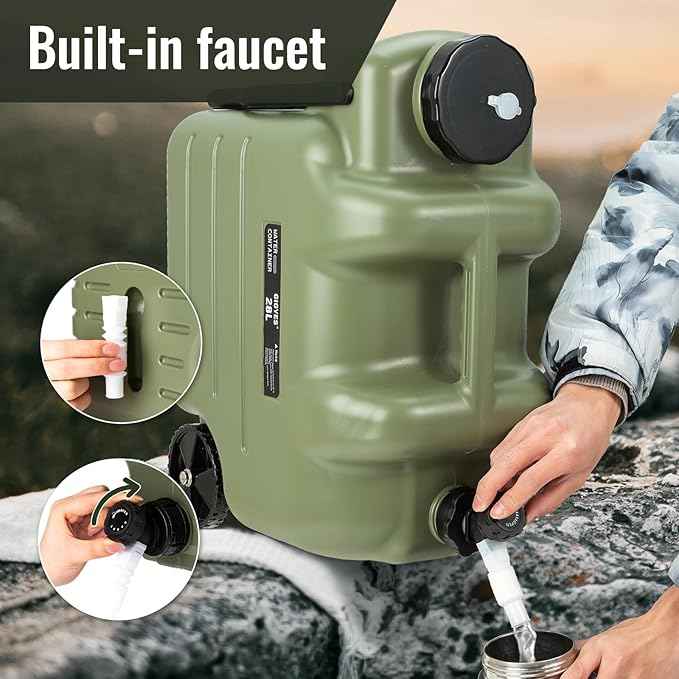 7.4 Gallon Water Jug with Wheels & Folding Handle, Rolling Wheel Water Storage Tank for Hiking Camping, Portable
