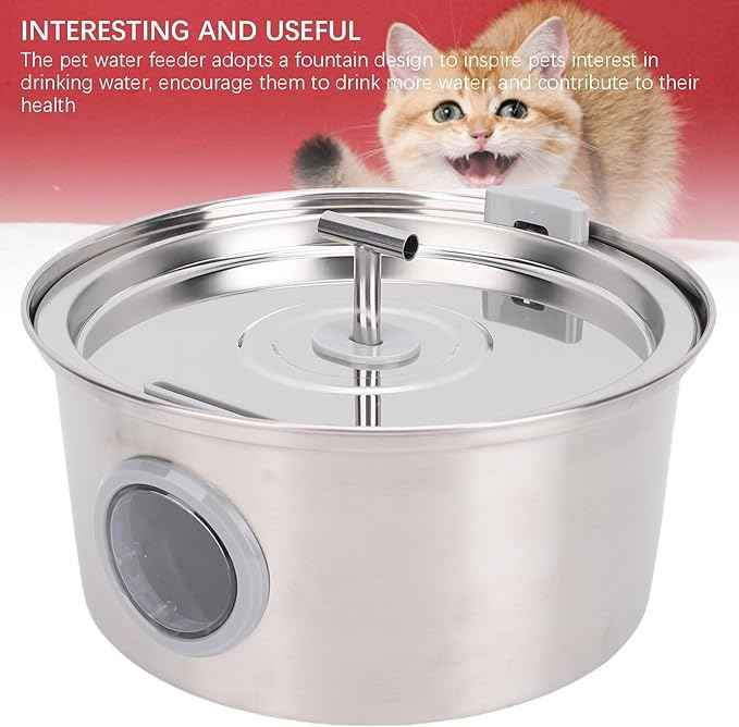 Luqeeg Stainless Steel Pets Water Fountain, 3.2l/108oz Quiet Drinking Fountains with Automatic Circulation System, Durable & Easy Cleaning, for Cats, Dogs, Multiple Pets Indoor