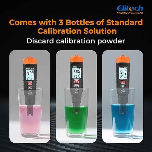 Elitech Professional pH Pen Meter - Digital Tester for pH & Temperature in Hydroponics, Growing Solutions with Full Calibration Kit for Plant Health, PHM-230