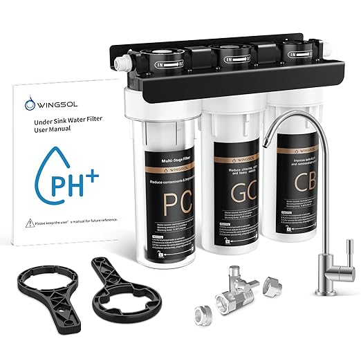 WINGSOL Under Sink Alkaline Water Filter with Faucet, 10-Layer Water Filter System Reduces Heavy Metals, Chlorine, Sediment, Improves Taste, Remineralization, NSF Certified - AquaVibe