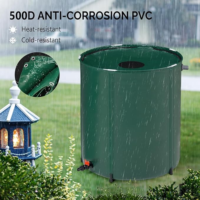 VINGLI 50 Gallon Collapsible Rain Barrel, Portable Water Storage Tank, Rainwater Collection System Downspout, Water Catcher Container with Filter Spigot Overflow Kit