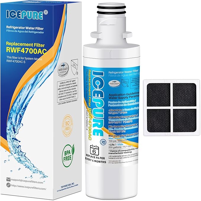 ICEPURE ADQ747935 Refrigerator Water Filter and Air Filter Replacement for LG ® LT1000P®,MDJ64844601, Kenmore Elite 9980, ADQ74793501 LT1000PC ® ADQ74793502, LMXS28626S, LFXS26973S, LT120F®, 1PACK - AquaVibe
