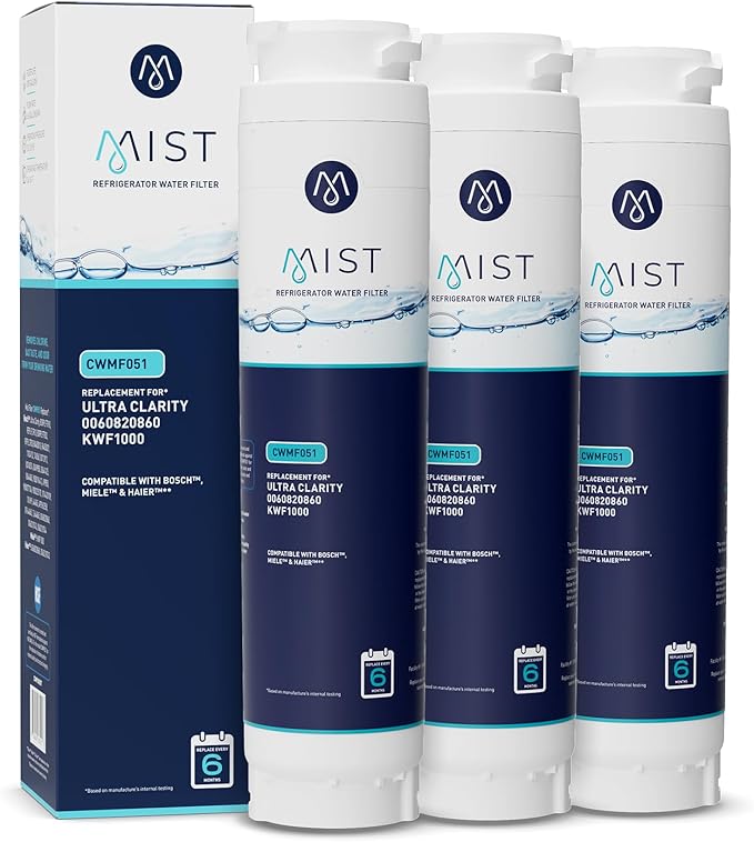 Mist Ultra Clarity Water Filter Replacement for Bosch, Refrigerator Water Filter compatible with 644845, 9000077104, 9000194412, Haier 0060820860, 0060218744, Miele KWF1000 (3 pack)