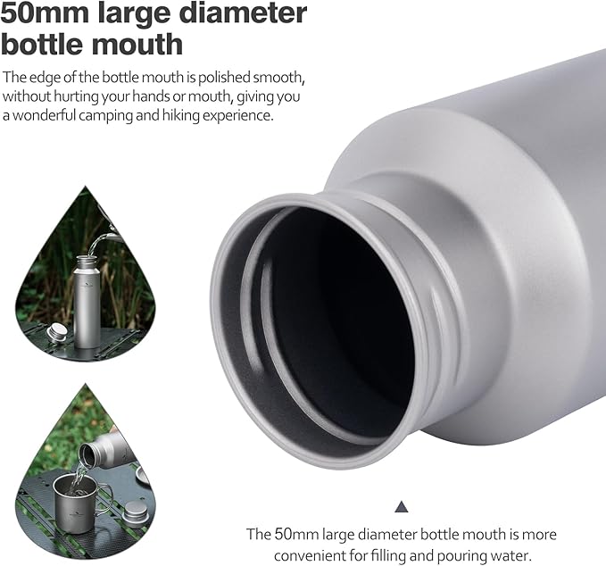 Outdoor 750ml Titanium Sports Bottle with Lid Flask Wide Mouth Water Bottle Canteen Drinking Bottle for Camping Cycling Hiking Ti3253d