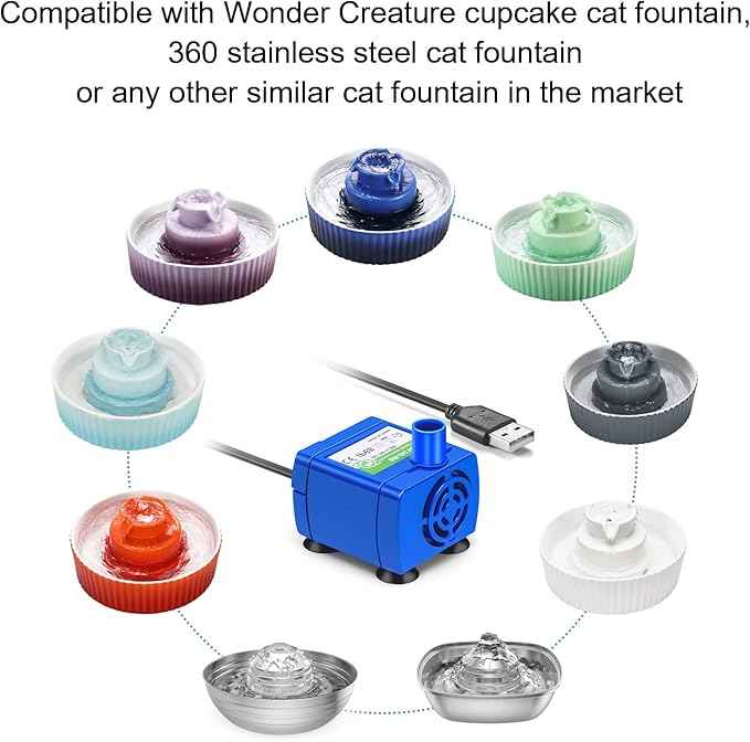 Wonder Creature Cat Fountain Pump for Cupcake and 360 Stainless Steel Fountains, Replacement Motor for Pet Water Fountain