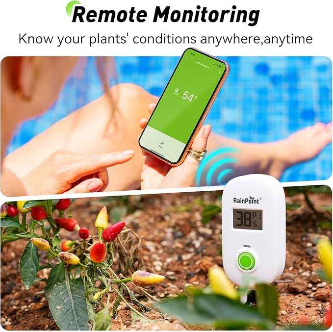 RAINPOINT Smart Digital Wireless Plant Moisture Meter Houseplants Indoor WiFi Hub Kit with Low/High Moisture Alert,Real-time Monitor Hygrometer Sensor Outdoor Gardening Push Notification&Email - AquaVibe