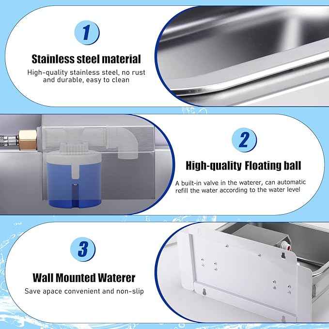 3 Gal Automatic Dog Water Bowl Dispenser for Dogs Metal Auto Pet Waterer Bowl Wall Mounted Self Refilling Water Trough with Float Valves Pet Waterer for Livestock Dogs Cat Horse