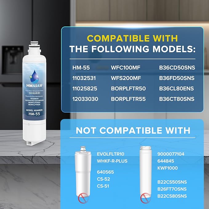 Bosch Water Filter Replacement - Ultra Clarity Pro Water Filter Bosch, BORPLFTR50, BORPLFTR55, Thermador Replacement for 12033030, 12028325, 11025825, B36CT80SNS, B36CL80ENS, WFC100MF, 1PACK - AquaVibe
