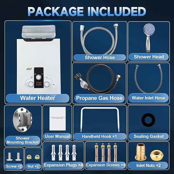 Propane Tankless Water Heater Outdoor, 2.11 GPM 8L, Portable Gas Water Heater with Handle and Digital Display, Instant Hot Water for RV, Cabin, Pet Bathing, Camping