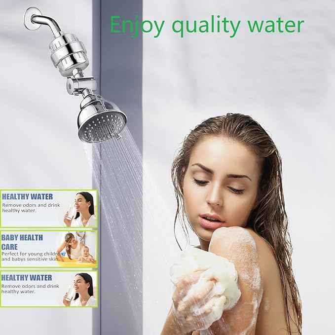 15 Stage Universal Shower Water Filter Cartridges for All Similar Shower Systems, Reduces Chemicals and Chlorine, Hard Water, Restores pH Balance (1 Pack)
