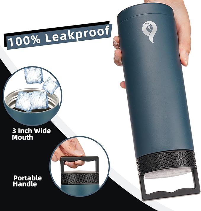 BJPKPK Insulated Water Bottles, Dishwasher Safe 36 oz Water Bottle with Handle, Leakproof BPA Free Thermal Flasks, Stainless Steel Jug for Sports, Navy Blue