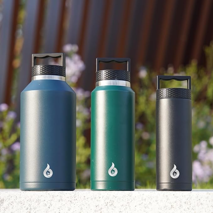 BJPKPK Insulated Water Bottles, Dishwasher Safe 36 oz Water Bottle with Handle, Leakproof BPA Free Thermal Flasks, Stainless Steel Jug for Sports, Army Green