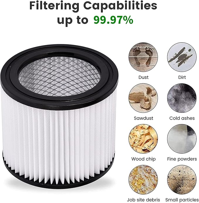HEPA Vacuum Cleaner Replacement Filter Compatible with Shop-Vac 90398, 903-98, 9039800, 903-98-00 Hangup Wet/Dry Vacuum Cleaner Spares Cartridge Filter (Pack of 4+8) - AquaVibe