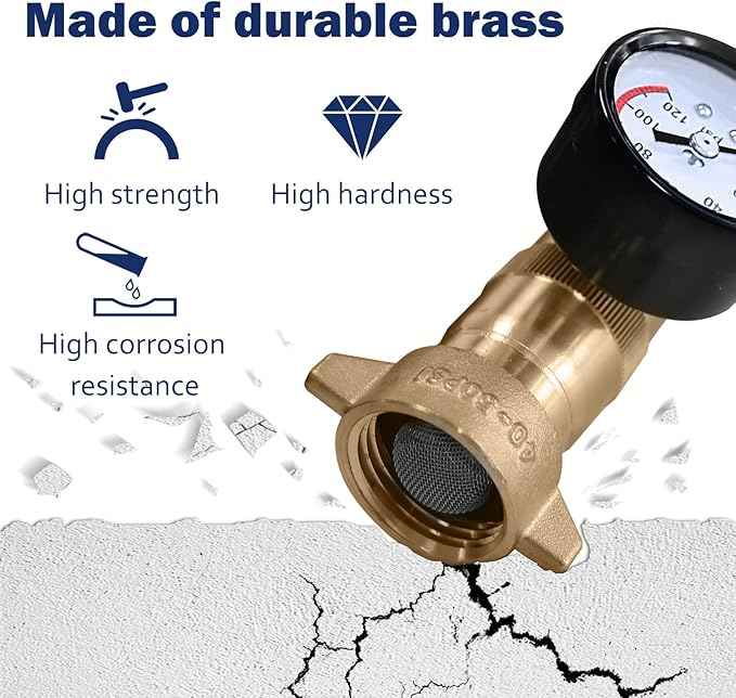 Cupohus Brass RV Water Pressure Regulator (40-50PSI) with Gauge and Filter Screen, 3/4” NH Monitor Water Hose Pressure,for RV Camper, Travel Trailer and More