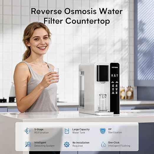 CT2 Reverse Osmosis Water Filter Countertop, 5-Stage RO Water Filtration System, Water Purifier for Home, No Installation, 4: 1 Pure to Drain