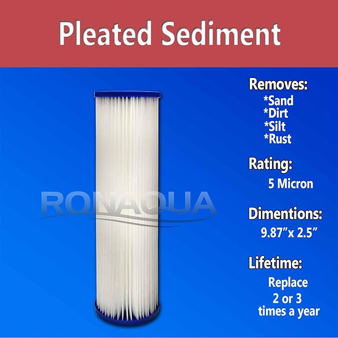 Pleated Sediment Water Filter Cartridge 9.87”x 2.5” Amplified Surface Area, Removes Sand, Dirt, Rust, Extended Filter Life WELL-MATCHED with WHKF-WHPL, 801-50, WB-50W, WFPFC3002, SPC-25-1050 (25 Pack)