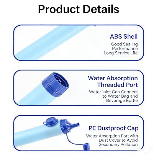 Water Filter, Survival Filtration Portable Gear, Emergency Preparedness, Supply for Drinking Hiking Camping Team Family Outing (2PCS)