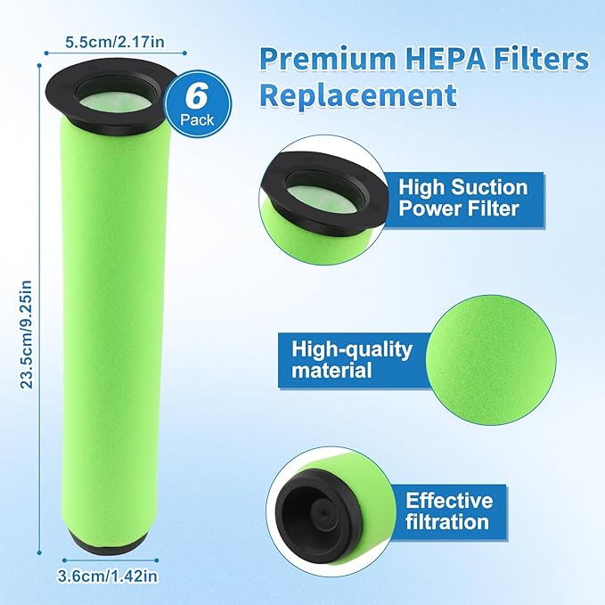 6 Pack Air Ram Filter Replacement for Bissell AirRam Stick Cordless Vacuum Models 1984 2144 21448 19841 19844, AirRam for Gtech Mk2 K9 Filters Vacuum Cleaner, Part # 1611215 - AquaVibe