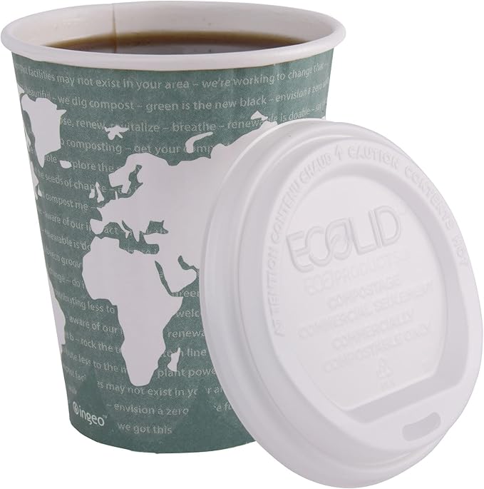 ECO PRODUCTS Compostable Disposable Insulated World Art 12oz Coffee Cups, Pack of 40, Renewable Double-wall Hot Paper Cup, Plant Based PLA Lining, No Sleeves Needed, Color Coded