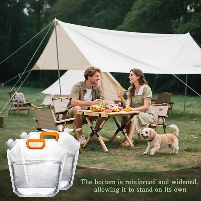 40 Pcs 1.3 Gallon Collapsible Water Storage Bag with Funnel and Stickers Leakproof Emergency Jug Container Clear Plastic Water Bladder Outdoor Flat Pouch for Hiking Sport Backpack Camping