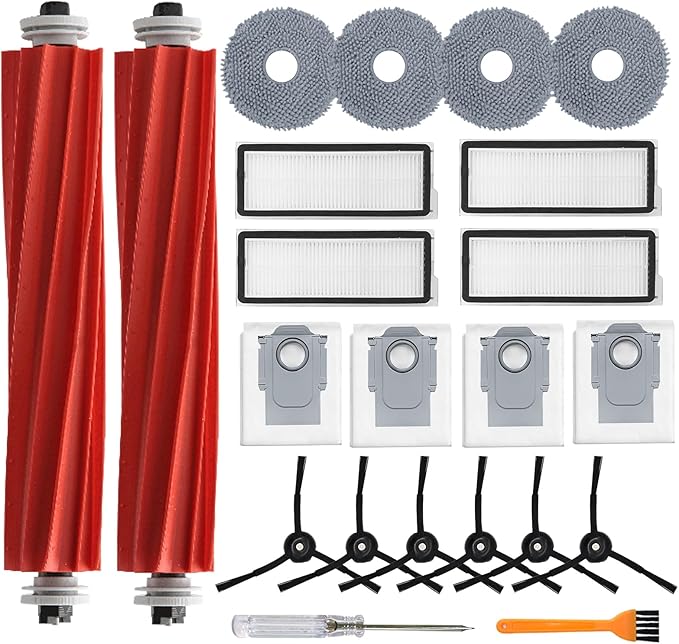 Accessories Kit for Roborock Qrevo S/Qrevo Plus/Qrevo Pro/Qrevo MaxV 【Not for Q Revo】Robot Vacuum, 2 Main Brush Roller, 4 Hepa Filters,4 Mop Pads, 4 Dust Bags, 6 Side Brush, 22 Pack Replacement Parts - AquaVibe