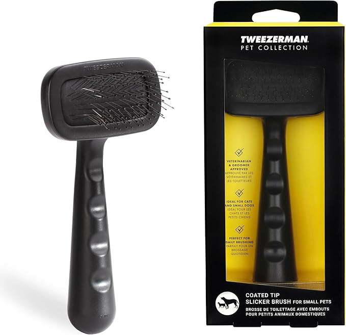 Tweezerman Dog and Cat Slicker Brush for Small Pets, Grooming Brush with Coated Bristles to Prevent Scratching and Ergonomic Handle - AquaVibe