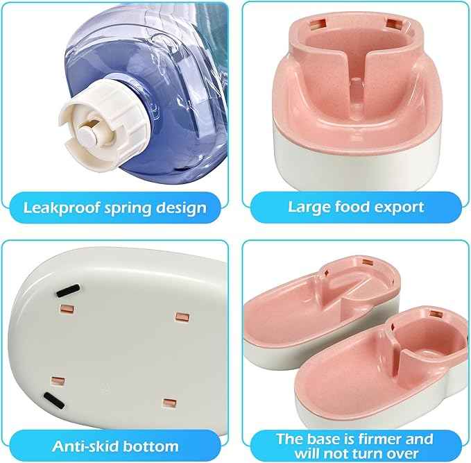 Automatic Dog Cat Feeder and Water Dispenser Gravity Food Feeder and Waterer Set with Pet Food Bowl for Small Medium Dog Puppy Kitten, Large Capacity 1 Gallon x 2(Pink)